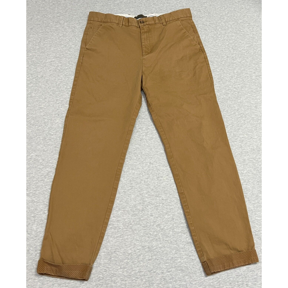 Zara Man Pants Mens 32 Tan Slim Tapered Ankle Crop Khaki Stretch Chino Cuffed